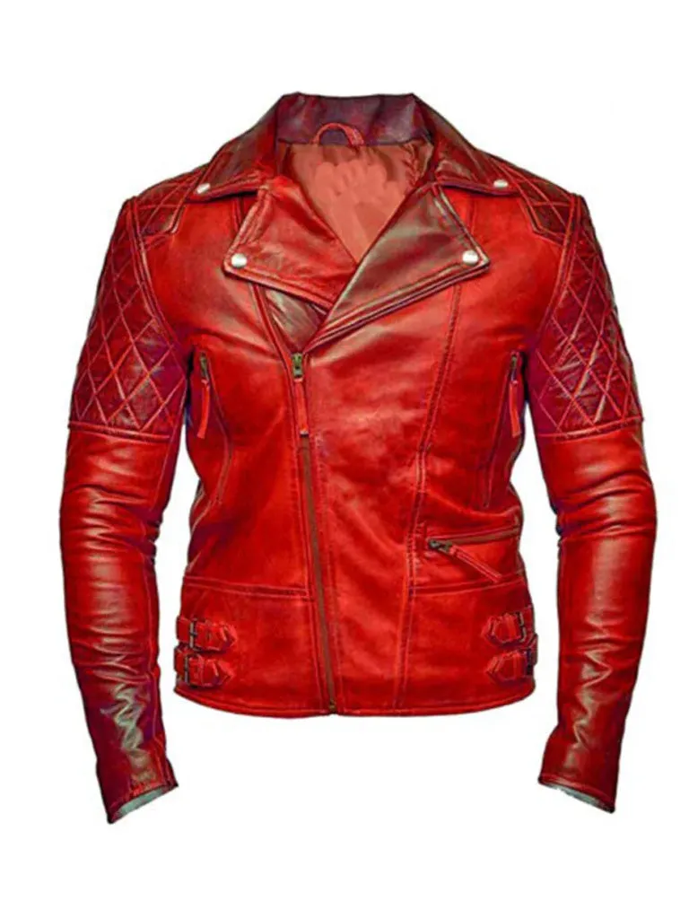 Red Classic Biker Motorcycle Vintage Style Leather Jacket