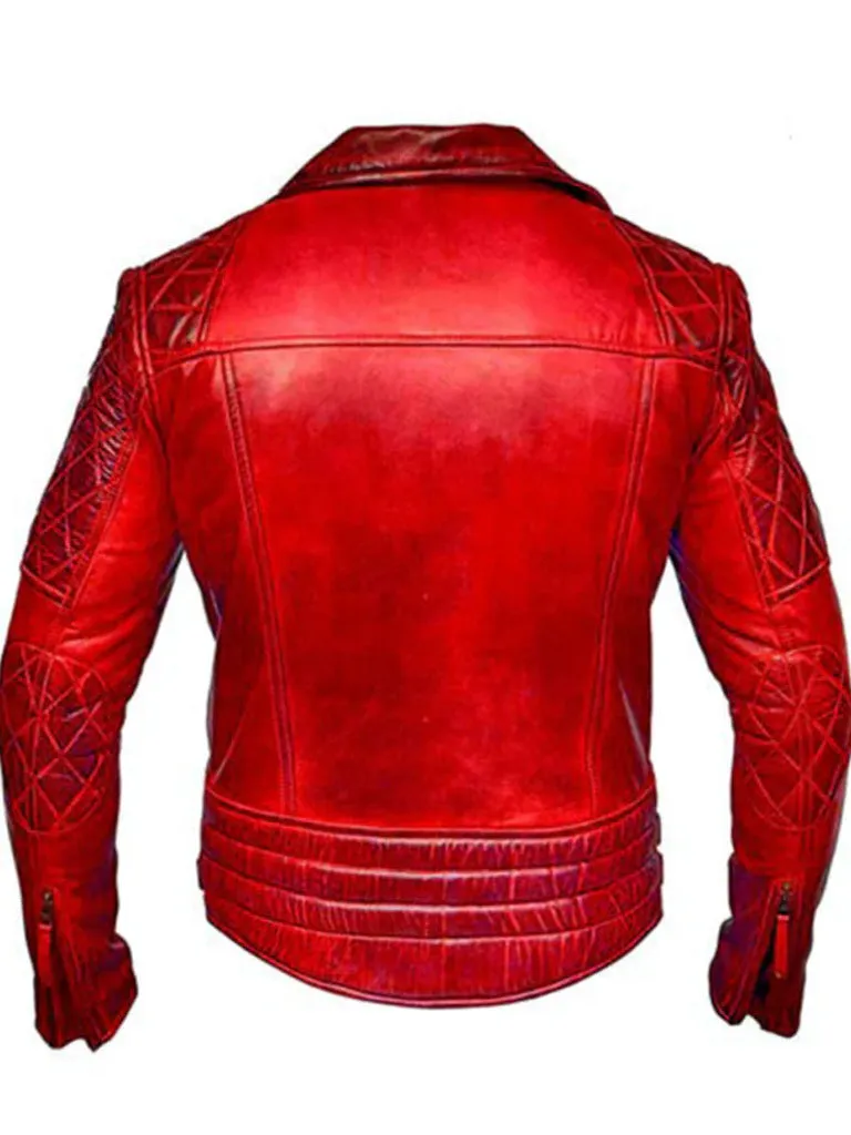 Red Classic Biker Motorcycle Vintage Style Leather Jacket