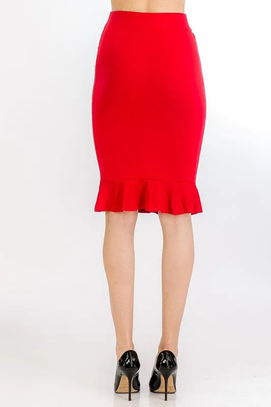 Red Ruffle Pencil Skirt