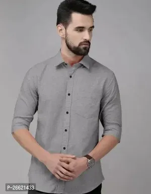 Reliable Grey Cotton Long Sleeves Casual Shirt For Men