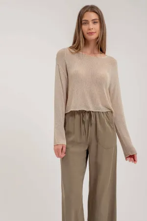 SHEER KNIT CROPPED PULLOVER SWEATER