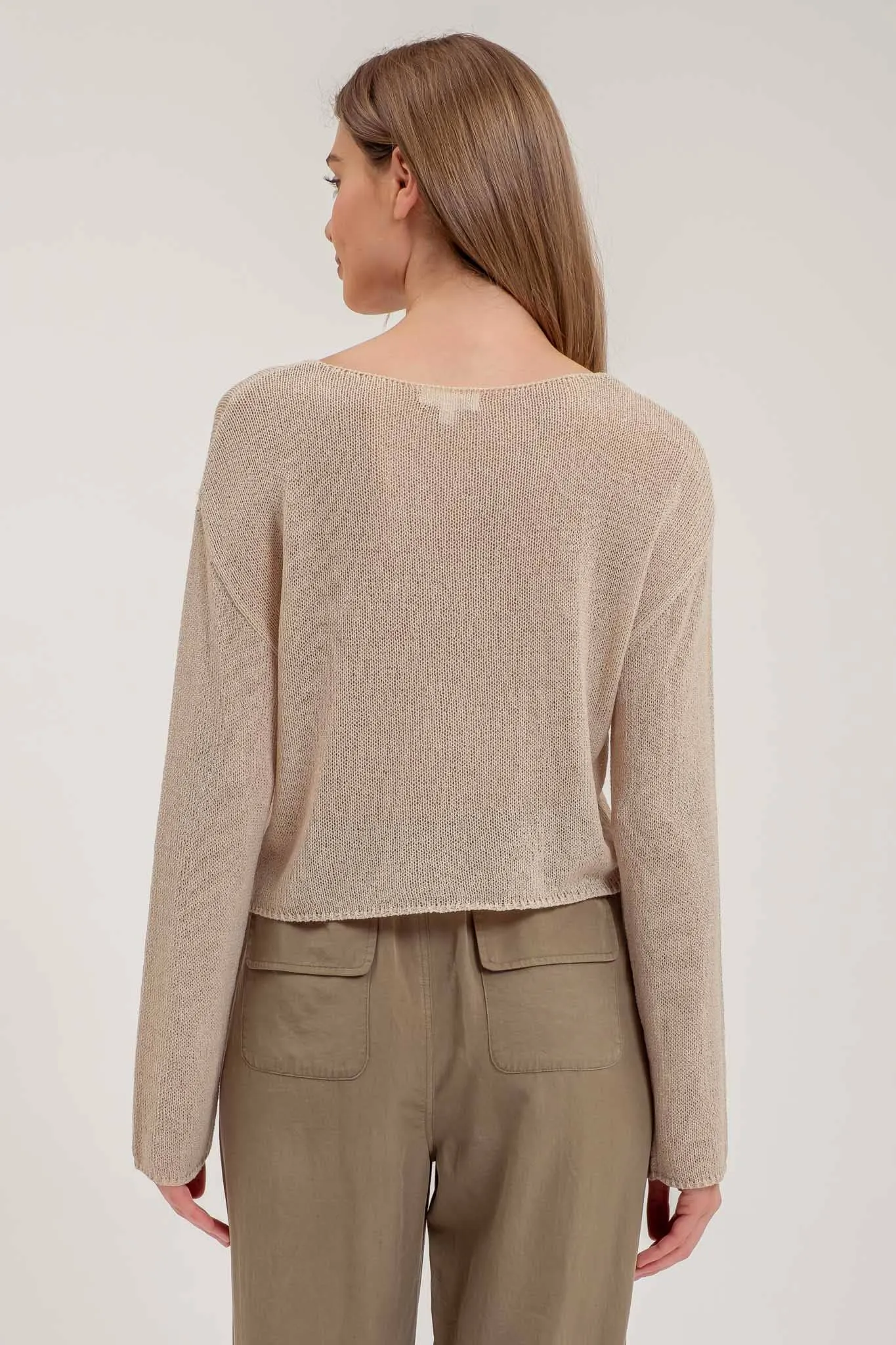 SHEER KNIT CROPPED PULLOVER SWEATER