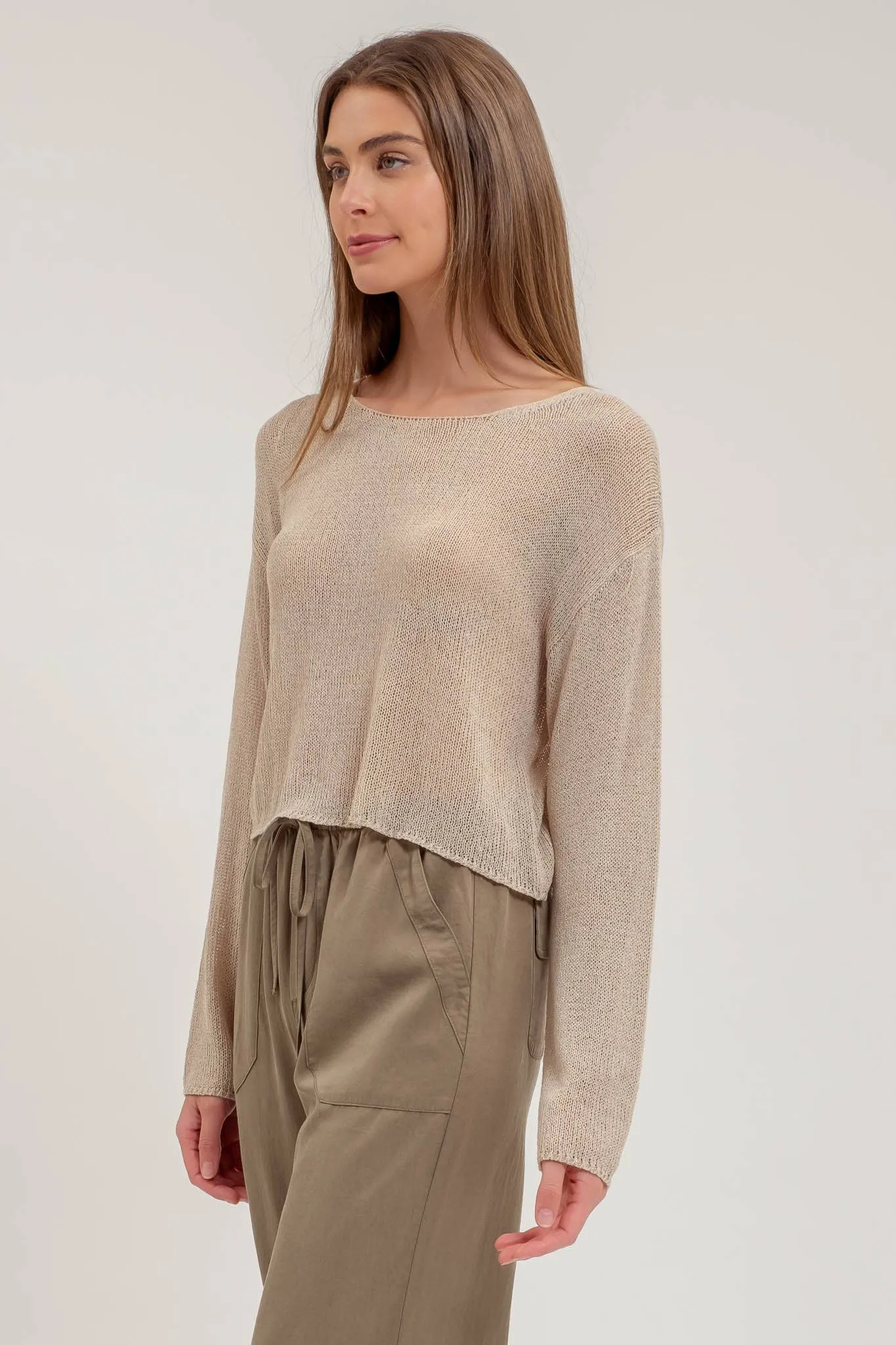 SHEER KNIT CROPPED PULLOVER SWEATER