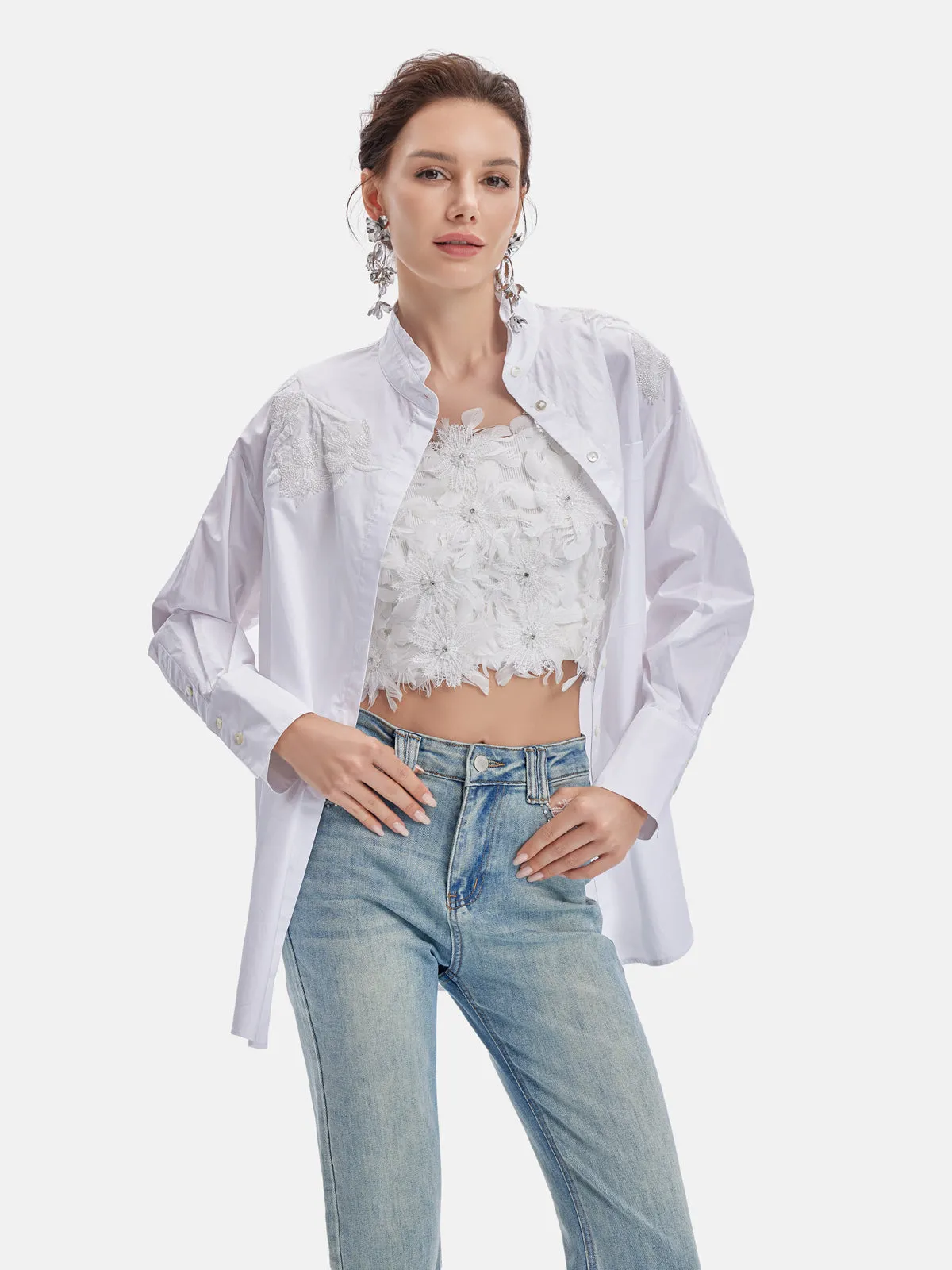 Sleek Cotton Beaded Shirt