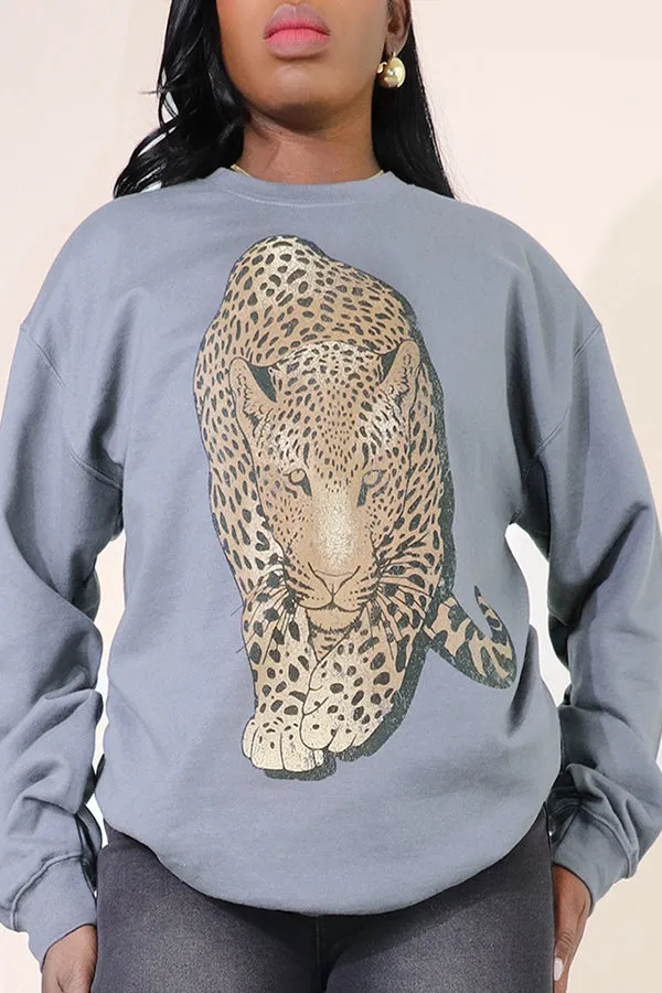 Stylish Round Neck Printed Long Sleeve Sweatshirt