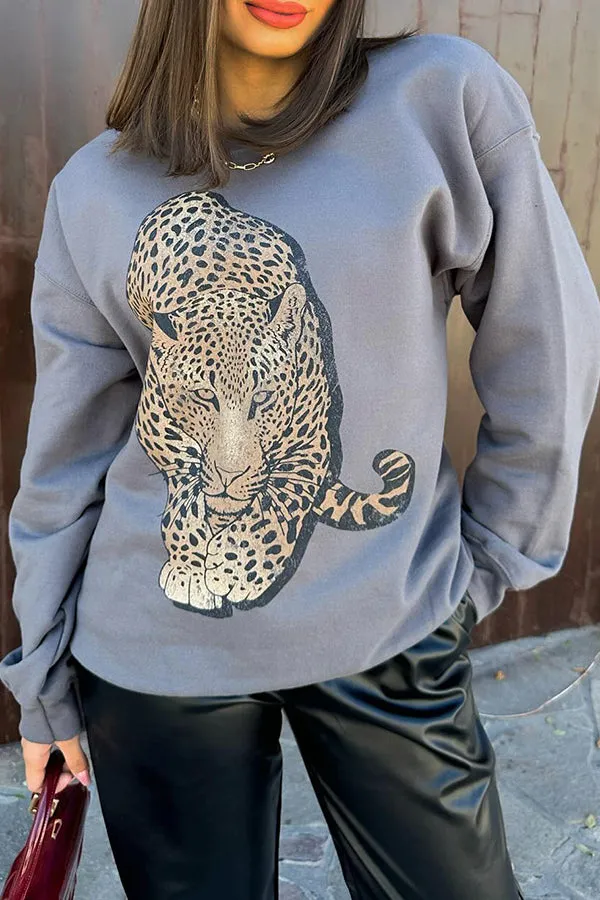 Stylish Round Neck Printed Long Sleeve Sweatshirt