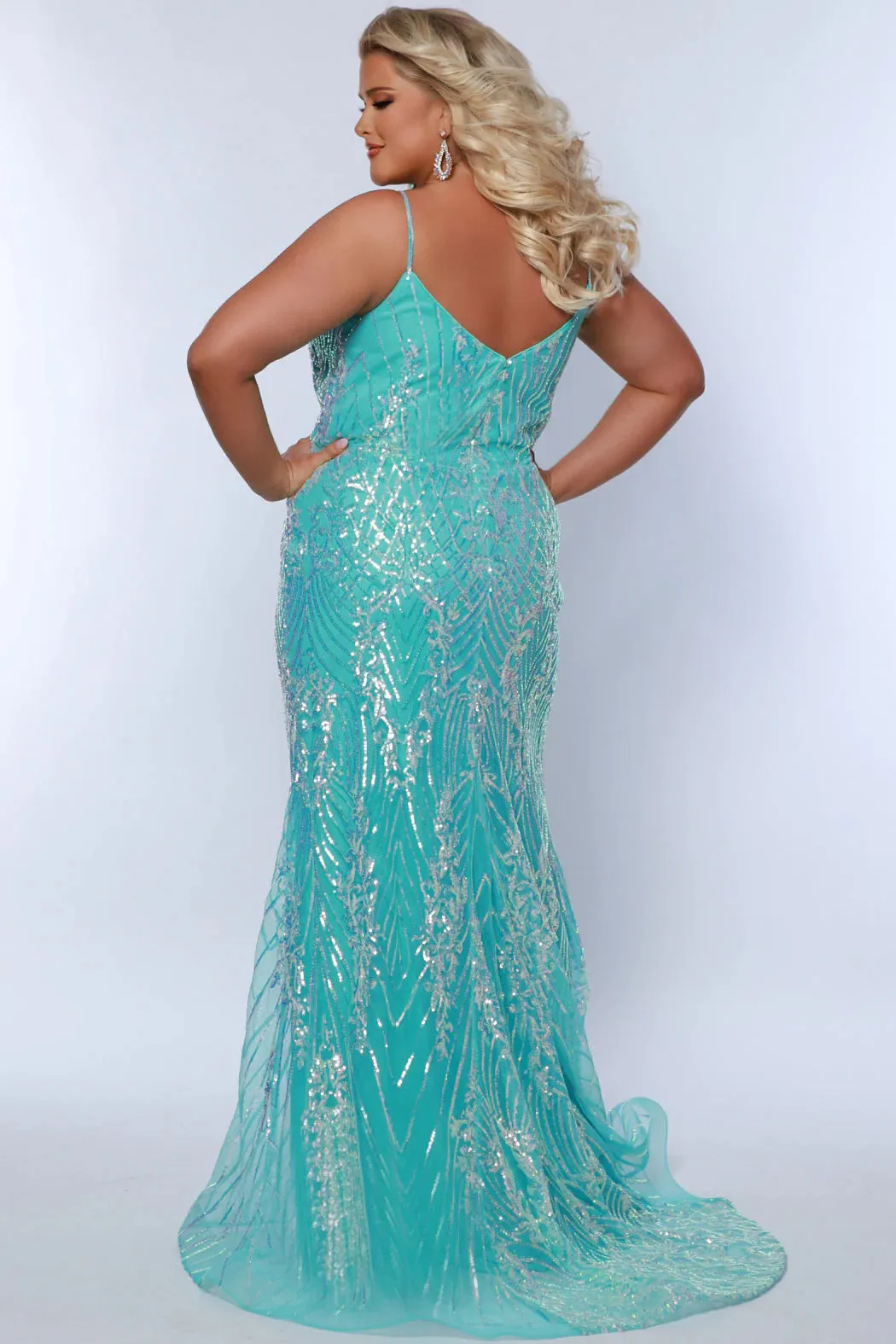 Sydneys Closet SC7366 Long Prom Dress Fitted  Plus Size Sequin Train Formal Gown Pageant