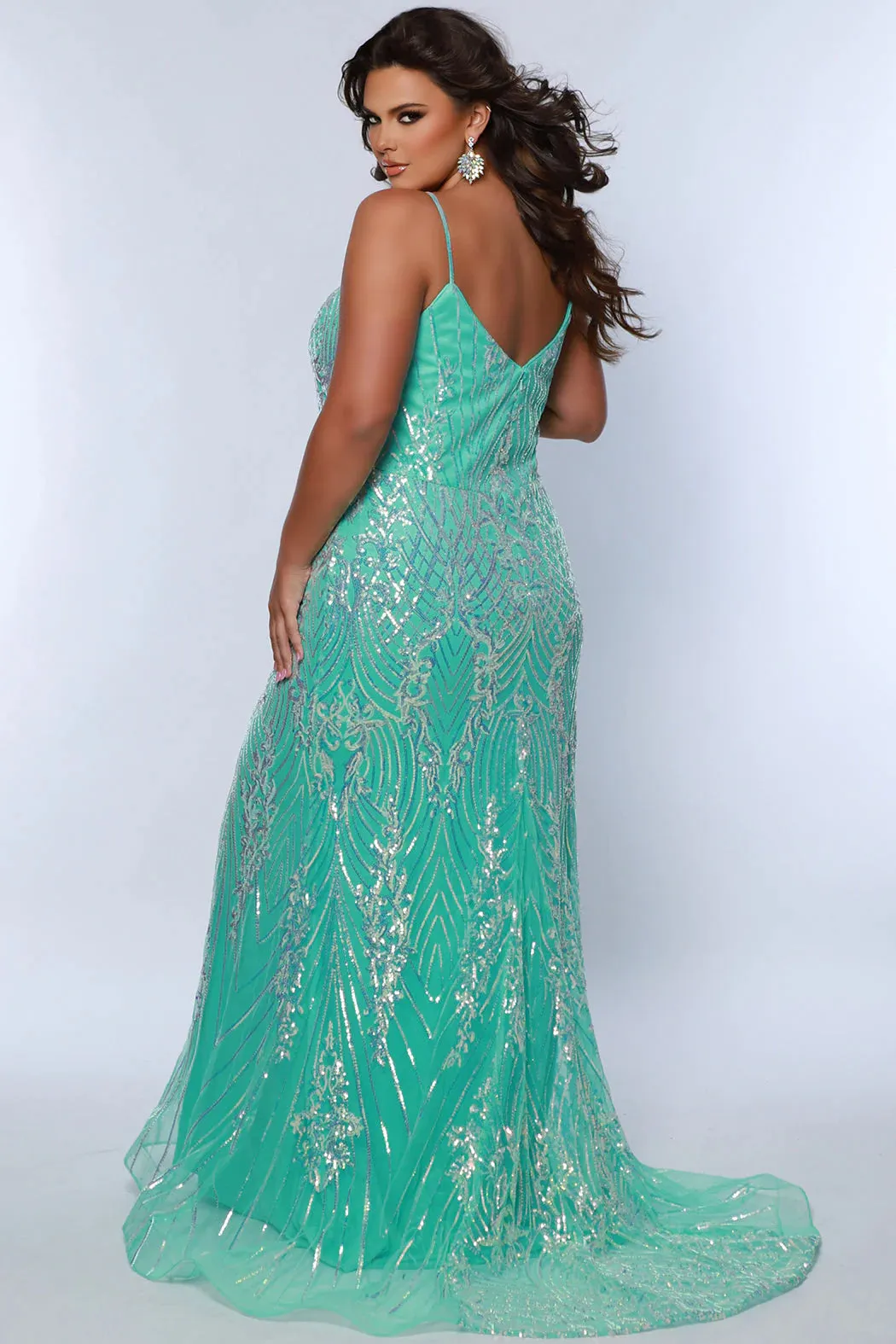 Sydneys Closet SC7366 Long Prom Dress Fitted  Plus Size Sequin Train Formal Gown Pageant