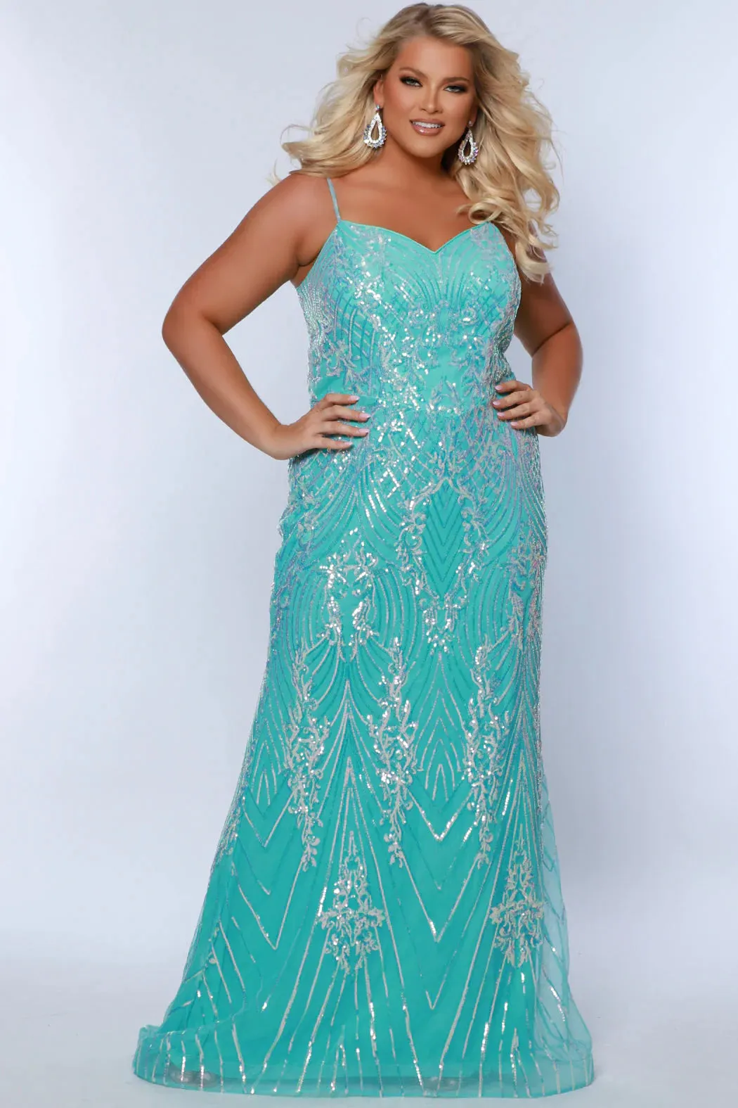 Sydneys Closet SC7366 Long Prom Dress Fitted  Plus Size Sequin Train Formal Gown Pageant