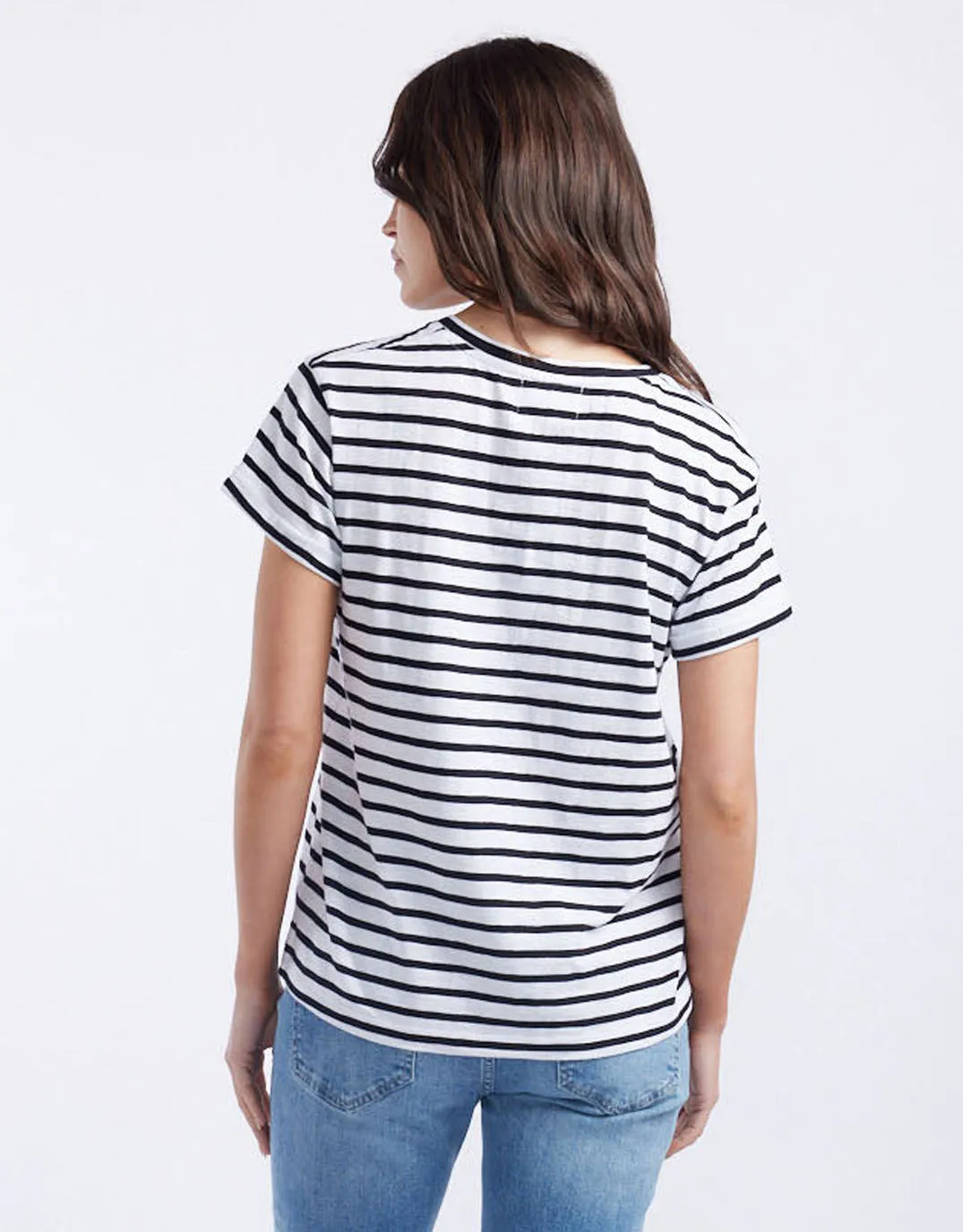 Turn Back V Neck T-Shirt - White/Black Stripe