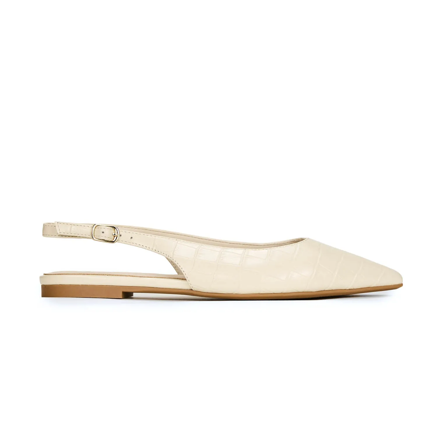 Vera Slingback Flat in Bone Croc