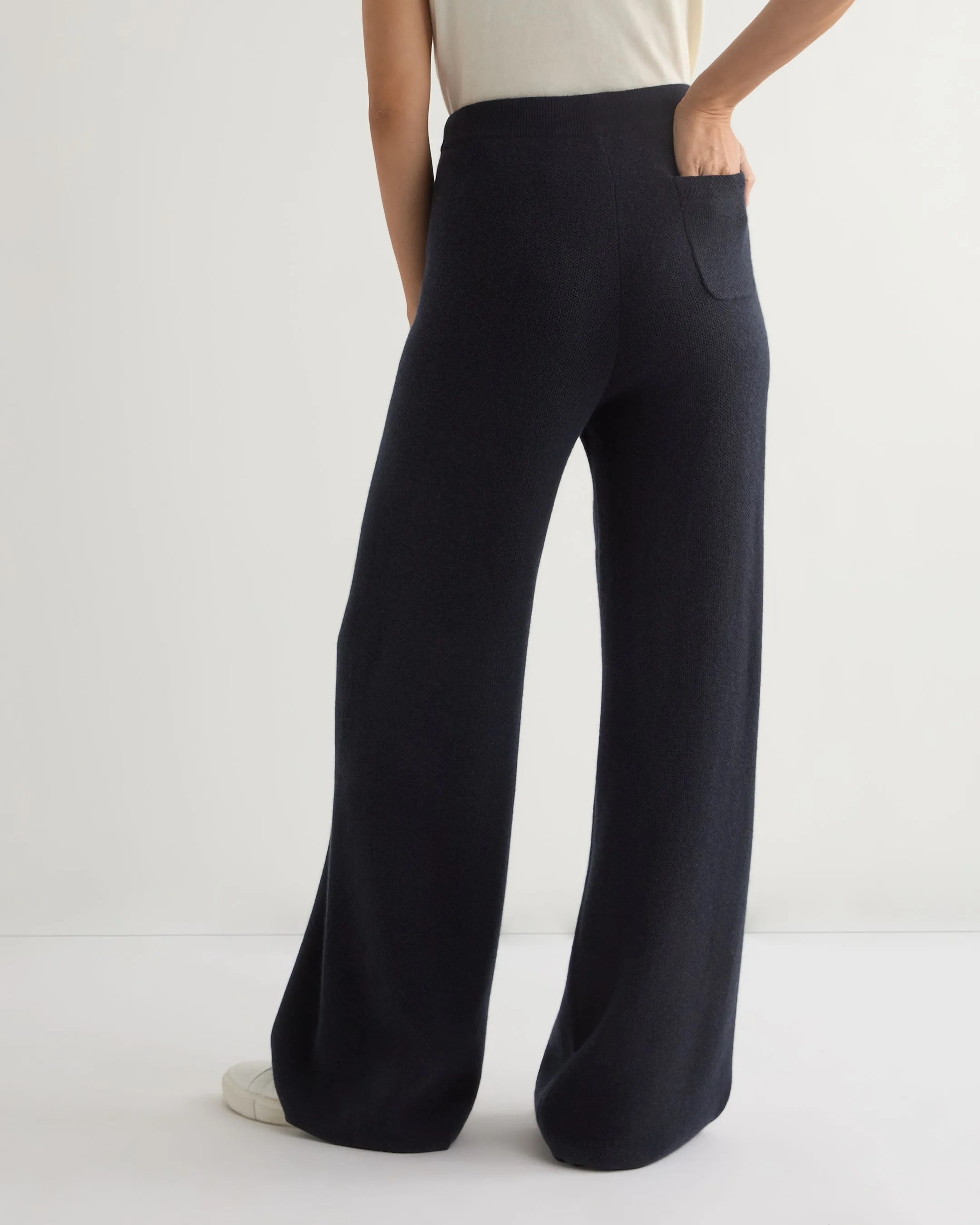 Women's Honeycomb Knit Cashmere Pant Navy Blue