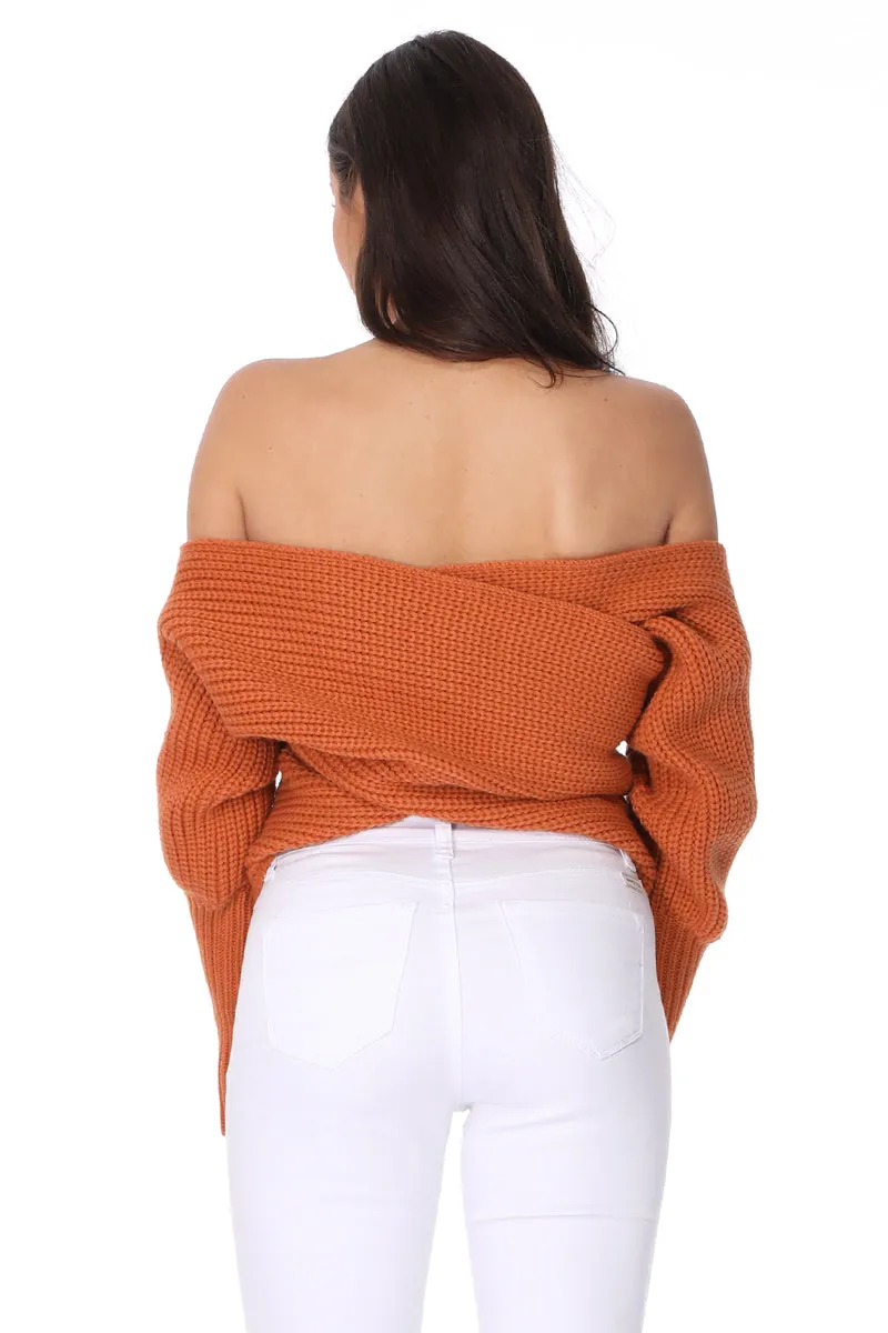 YEMAK Sexy Off The Shoulder Long Sleeve Wrap Sweater Shawl With Sleeve KC003