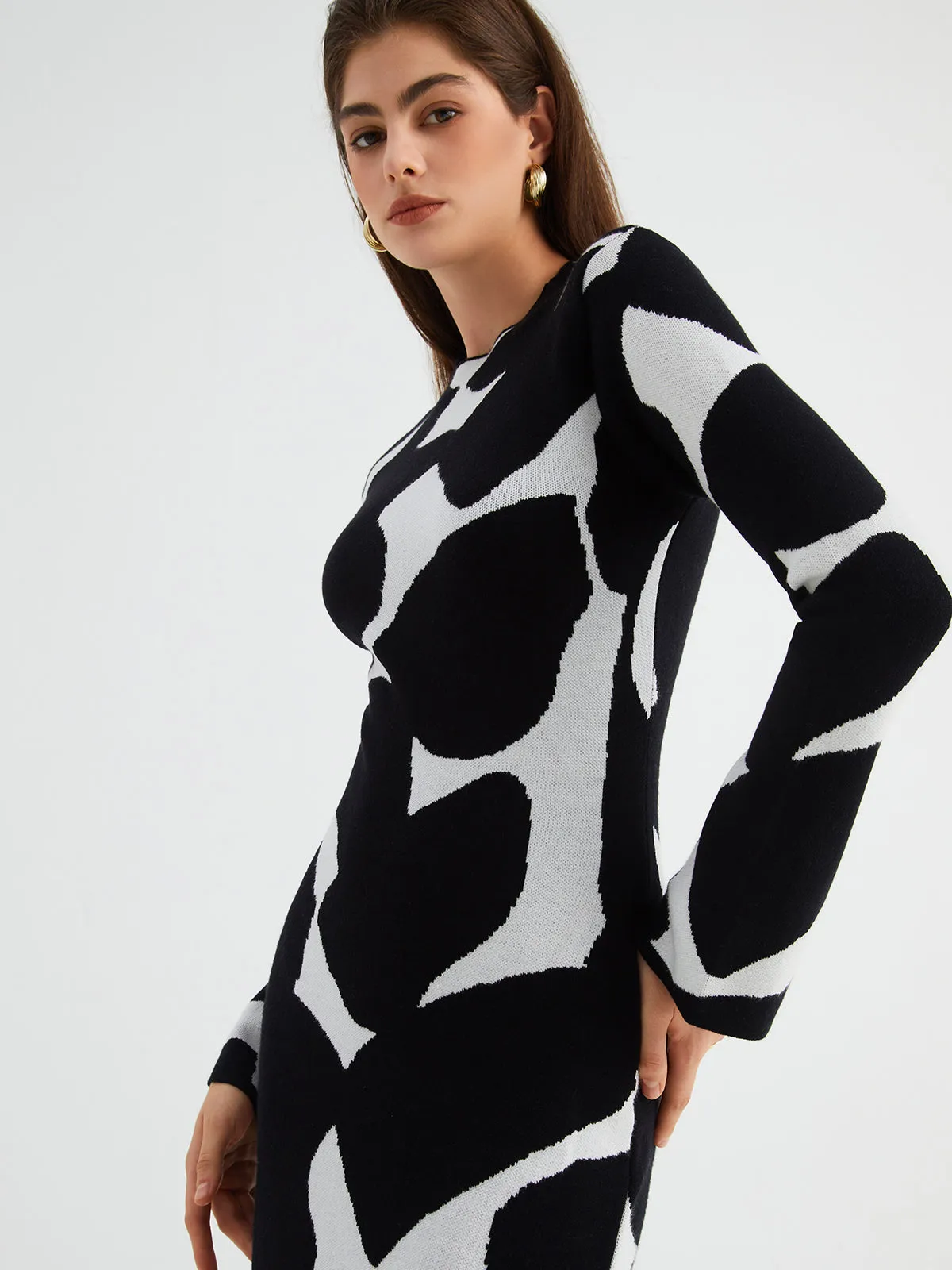 Zebra Print Long Trendy Sleeve Long Sweater Dress