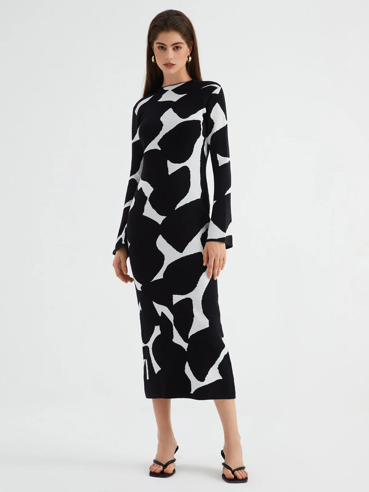 Zebra Print Long Trendy Sleeve Long Sweater Dress